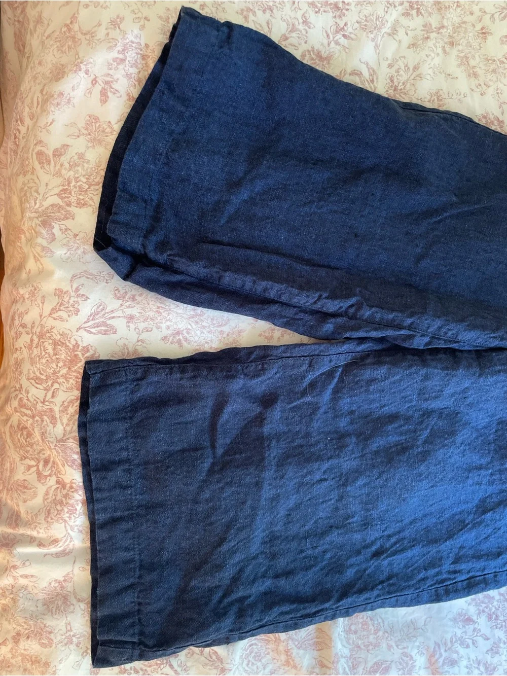 Zara Wide-Leg Linen Blend Pants in Navy Blue